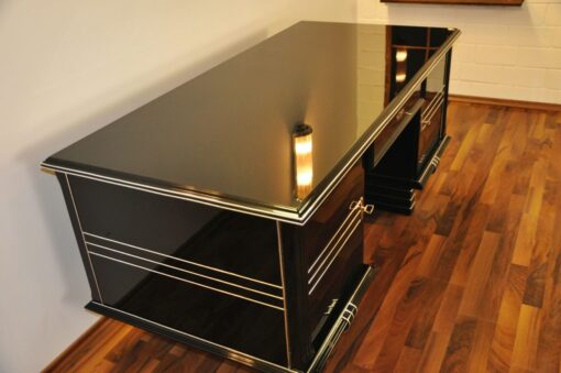 Art Deco Desk, chromeliner, free adjustable, highgloss black, clean interior