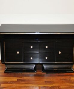 Art Deco Commode, straight body language, chromeliner, 4 drawers and 2 doors, black pianolacquer, handpolished