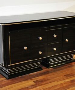 Art Deco Commode, straight body language, chromeliner, 4 drawers and 2 doors, black pianolacquer, handpolished