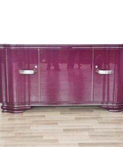 Art Deco Sideboard, highgloss lacquer in purple, chromapplications, extension with black lacobel plate, clean interior