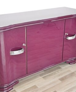 Art Deco Sideboard, highgloss lacquer in purple, chromapplications, extension with black lacobel plate, clean interior