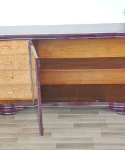 Art Deco Sideboard, highgloss lacquer in purple, chromapplications, extension with black lacobel plate, clean interior