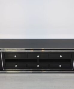 Art Deco Lowboard, Width 2,5m - with 2 doors and 6 drawers, chrome handles and original keys, highgloss black, handpolished