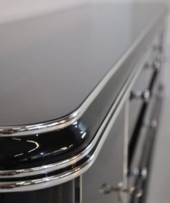 Art Deco Lowboard, Width 2,5m - with 2 doors and 6 drawers, chrome handles and original keys, highgloss black, handpolished