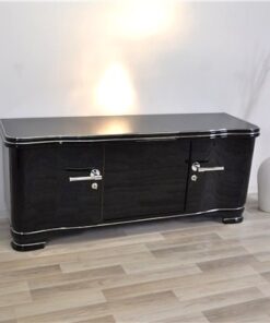 Art Deco Lowboard, highgloss black pianolacquer, handpolished, 12 layers of lacquer, big chromehandles, clean interior