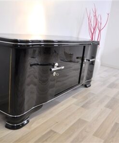 Art Deco Lowboard, highgloss black pianolacquer, handpolished, 12 layers of lacquer, big chromehandles, clean interior