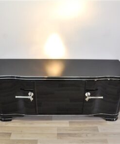 Art Deco Lowboard, highgloss black pianolacquer, handpolished, 12 layers of lacquer, big chromehandles, clean interior