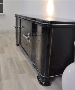 Art Deco Lowboard, highgloss black pianolacquer, handpolished, 12 layers of lacquer, big chromehandles, clean interior