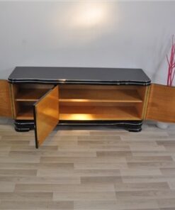 Art Deco Lowboard, highgloss black pianolacquer, handpolished, 12 layers of lacquer, big chromehandles, clean interior