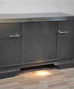 Art Deco Sideboard, france 1929, unique color - metallic grey, 3 curved doors, elegant design, chrome applications