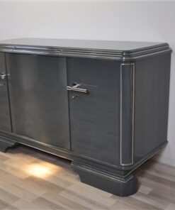 Art Deco Sideboard, france 1929, unique color - metallic grey, 3 curved doors, elegant design, chrome applications