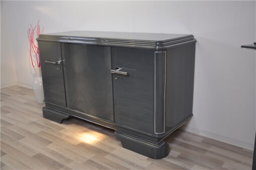 Art Deco Sideboard, france 1929, unique color - metallic grey, 3 curved doors, elegant design, chrome applications