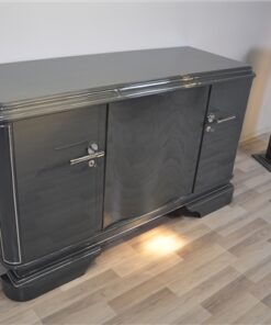 Art Deco Sideboard, france 1929, unique color - metallic grey, 3 curved doors, elegant design, chrome applications