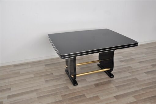 Art Deco Dining Table, highgloss black pianolacquer, great design with two brassrods, rotating chromelines, germany 1928