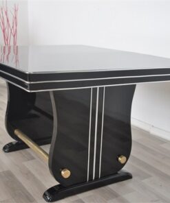 Art Deco Dining Table, highgloss black pianolacquer, great design with two brassrods, rotating chromelines, germany 1928