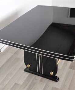 Art Deco Dining Table, highgloss black pianolacquer, great design with two brassrods, rotating chromelines, germany 1928