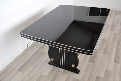 Art Deco Dining Table, highgloss black pianolacquer, great design with two brassrods, rotating chromelines, germany 1928