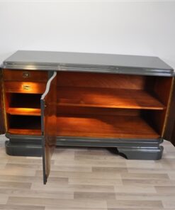 Art Deco Sideboard, france 1929, unique color - metallic grey, 3 curved doors, elegant design, chrome applications