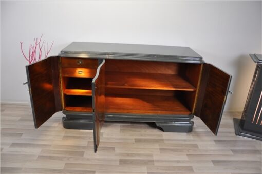 Art Deco Sideboard, france 1929, unique color - metallic grey, 3 curved doors, elegant design, chrome applications