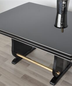 Art Deco Dining Table, highgloss black pianolacquer, great design with two brassrods, rotating chromelines, germany 1928