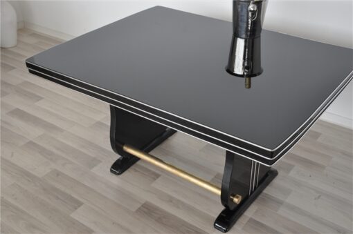 Art Deco Dining Table, highgloss black pianolacquer, great design with two brassrods, rotating chromelines, germany 1928