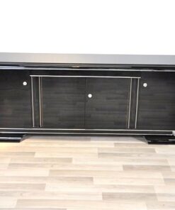 Art Deco Lowboard, black pianolacquer, lacobel glass plate, plenty storage and clean interior