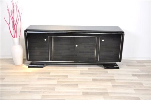 Art Deco Lowboard, black pianolacquer, lacobel glass plate, plenty storage and clean interior