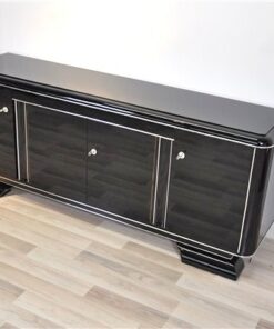 Art Deco Lowboard, black pianolacquer, lacobel glass plate, plenty storage and clean interior