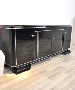 Art Deco Lowboard, black pianolacquer, lacobel glass plate, plenty storage and clean interior