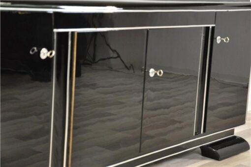 Art Deco Lowboard, black pianolacquer, lacobel glass plate, plenty storage and clean interior