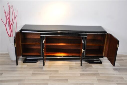 Art Deco Lowboard, black pianolacquer, lacobel glass plate, plenty storage and clean interior