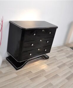 France 1940s, rare curved foot, 3 big drawers with original keys, chromehandles, paintjob in highgloss black or metallic red