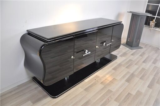 absolute unique furniture - france 1932, curved form - timeless design, big feet with chromed legs,black highgloss paintjob, plenty of storage space