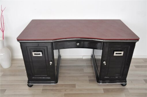 wonderful leatherplate in bordeaux red, unique design, france 1928, lockable doors and drawers, unique piece of furniture