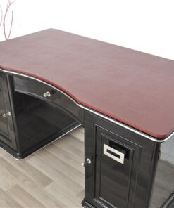 wonderful leatherplate in bordeaux red, unique design, france 1928, lockable doors and drawers, unique piece of furniture