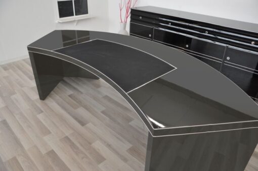 Bauhaus desk,1950 from Naples, pad made of leather, chromebars, massive plate, handpolished metallic silver, unique body, 200kg