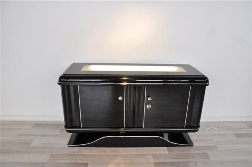 highgloss pianolacquer, classic design with rounded corners, illuminated glass plate, wonderful curved foot