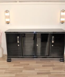 German Art Deco Sideboard, Saarland 1930, 12 layers of paint in highgloss black, Massive chromehandles, plenty of storage and clean interior