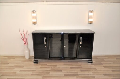 German Art Deco Sideboard, Saarland 1930, 12 layers of paint in highgloss black, Massive chromehandles, plenty of storage and clean interior