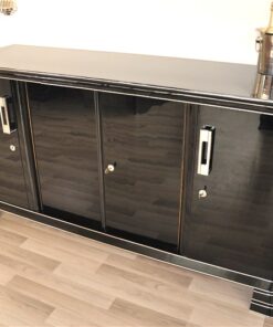 German Art Deco Sideboard, Saarland 1930, 12 layers of paint in highgloss black, Massive chromehandles, plenty of storage and clean interior