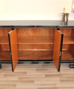 German Art Deco Sideboard, Saarland 1930, 12 layers of paint in highgloss black, Massive chromehandles, plenty of storage and clean interior