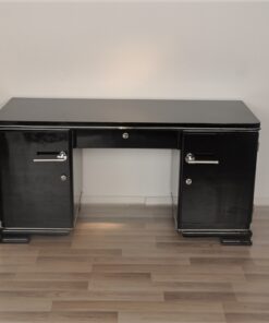 Art Deco desk, elegant Design - timeless pianolacquer, big chrome handles, plenty of storage space, original france 1938