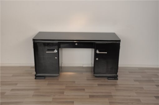 Art Deco desk, elegant Design - timeless pianolacquer, big chrome handles, plenty of storage space, original france 1938