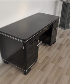 Art Deco desk, elegant Design - timeless pianolacquer, big chrome handles, plenty of storage space, original france 1938