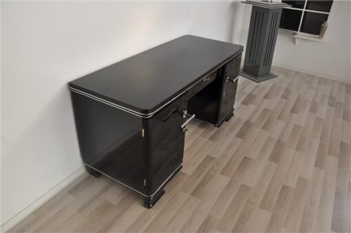 Art Deco desk, elegant Design - timeless pianolacquer, big chrome handles, plenty of storage space, original france 1938