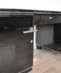 Art Deco desk, elegant Design - timeless pianolacquer, big chrome handles, plenty of storage space, original france 1938