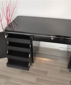 Art Deco desk, elegant Design - timeless pianolacquer, big chrome handles, plenty of storage space, original france 1938