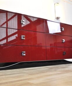 Ferrari Rosso, 6 drawers, chromefittings, handpolished, curved foot with chromline