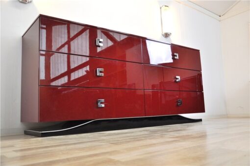 Ferrari Rosso, 6 drawers, chromefittings, handpolished, curved foot with chromline