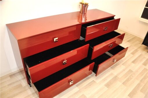 Ferrari Rosso, 6 drawers, chromefittings, handpolished, curved foot with chromline